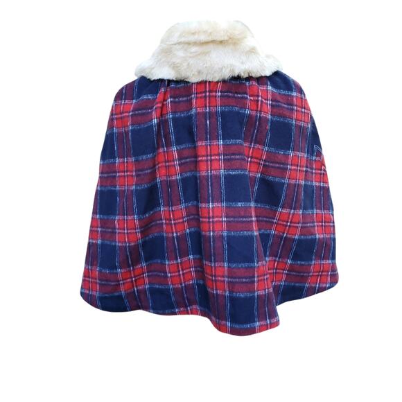 Janie and Jack the Tartan Holiday Cape Red Blue Plaid Faux Fur Collar Sz 7-8 - Picture 7 of 14